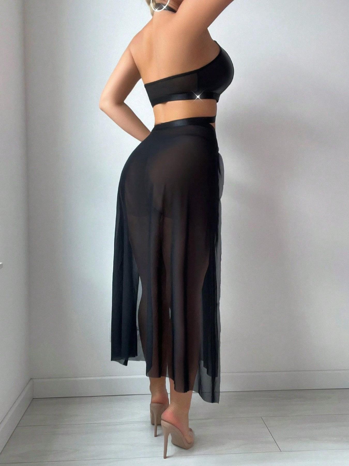 Slim Intimates Black Rhinestone Halter Sheer Lingerie Set – Mesh Babydoll Dress & Thong, Glam Nightwear, Bralette, S-XL Slim Intimates Black Rhinestone Halter Sheer Lingerie Set – Mesh Babydoll Dress & Thong, Glam Nightwear, Bralette, S-XL