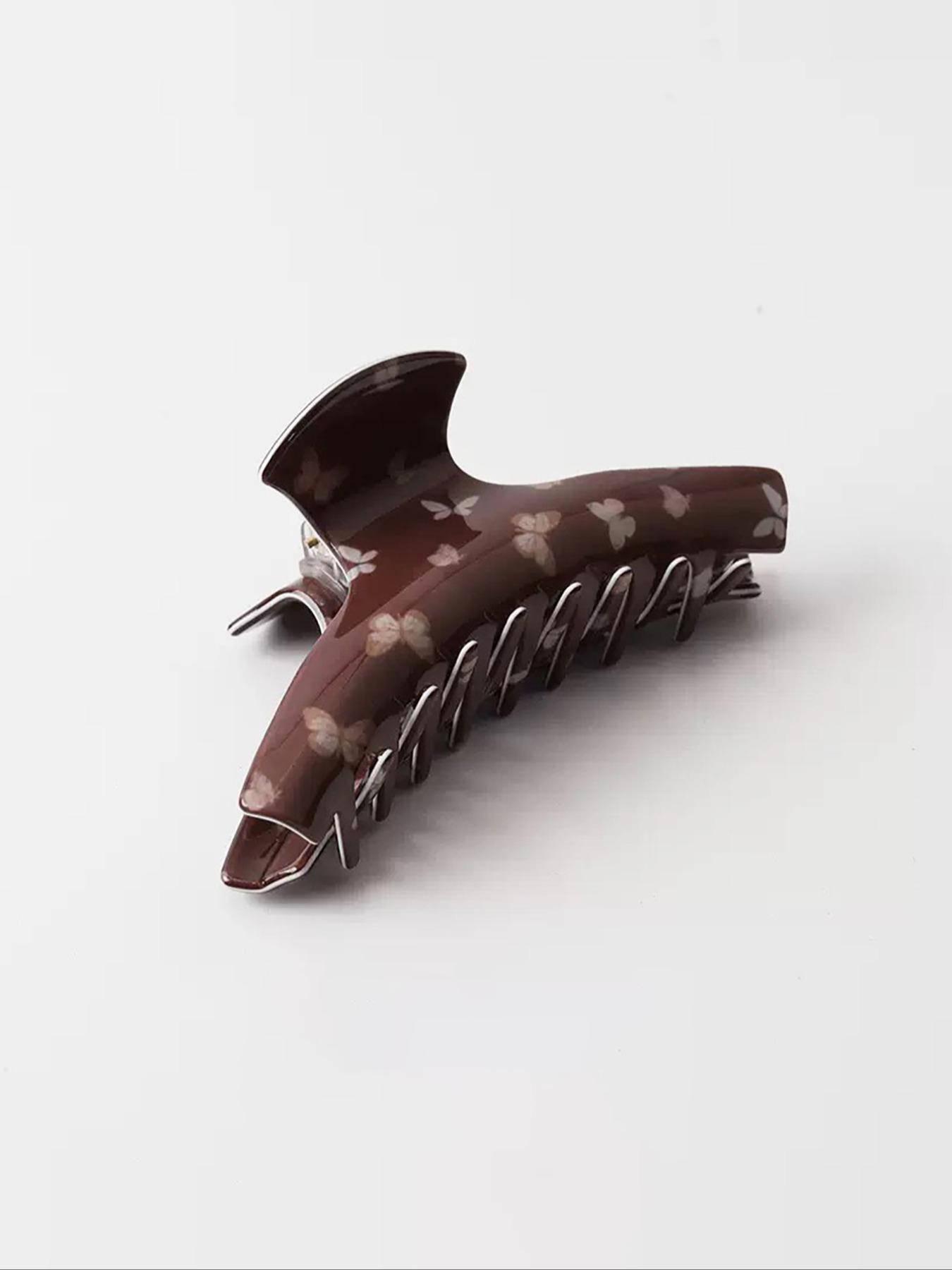 Vintage Elegant Butterfly Print Hair Claw Clip, Versatile Back-Of-Head Hairstyle Shark Clip, Stylish Hair Accessory for All Seasons