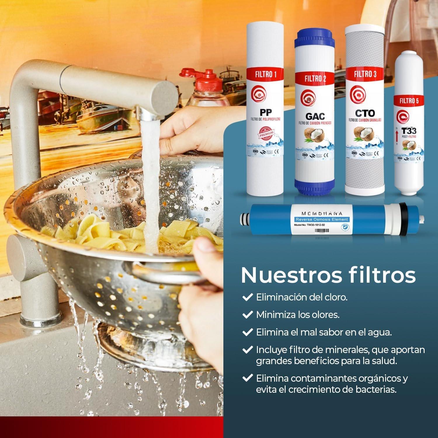 5-stage Reverse Osmosis Water Filter Replacement Set with 50 GPD RO Membrane, Under Sink RO Water Filter System Kit Compatible with 10" System Universal (SET FILTER 50 GPD) 5-stage Reverse Osmosis Water Filter Replacement Set with 50 GPD RO Membrane, Under Sink RO Water Filter System Kit Compatible with 10" System Universal (SET FILTER 50 GPD)