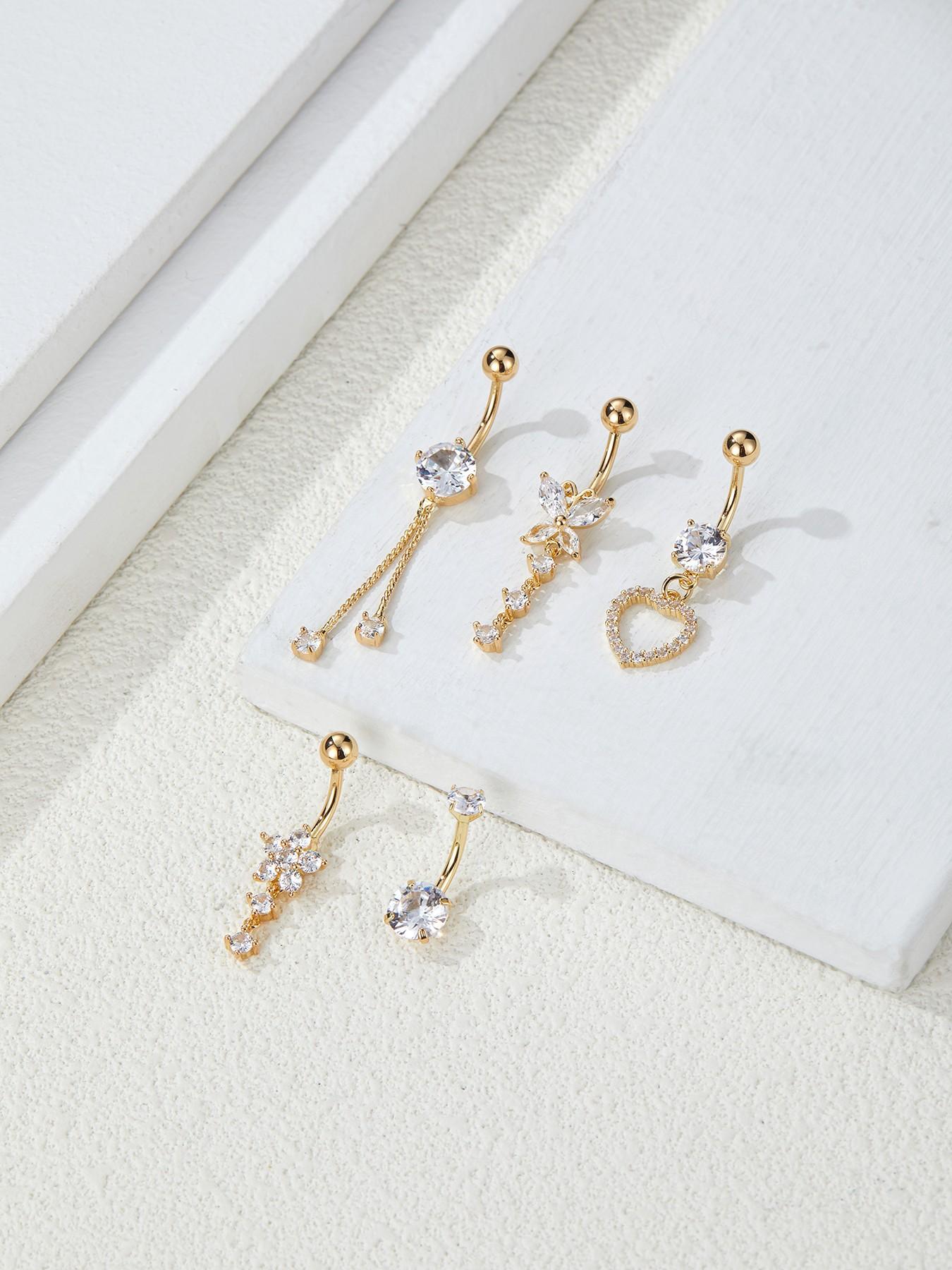 Women's Belly Ring Set, Butterfly Heart Floral Design, Copper Material, Party Jewelry Accessories, Perfect for Beach Vacation & Weddings