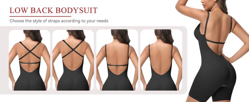 SHAPESHE Deep-U Plunge Bodysuit for Women Backless Built In Bra Low Back Bodysuits Shapewear Fit for Any Dress