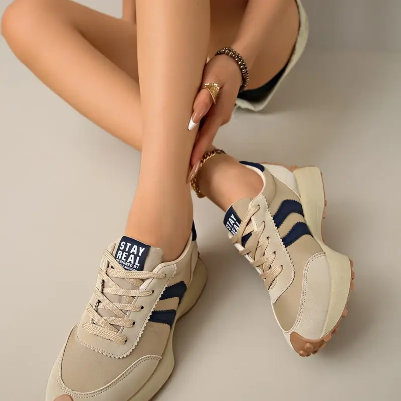 Retro Striped Thick Sole Sneakers, Unisex Rubber Sole Walking Shoes, Lightweight Non-Slip Casual Sports Sneakers for Daily Wear, Casual Trendy Sneakers #GLOBAL PICKS