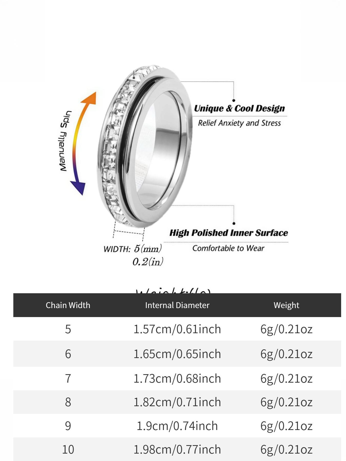Titanium Steel Rotatable Ring for Men, Square Diamond Index Finger Ring, Simple Male Band, Couple Jewelry, Unisex Design