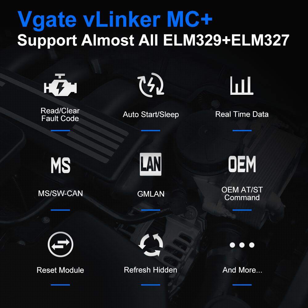 Vgate vLinker MC+ Bluetooth OBD2 Car Diagnostic Scan Tool for iOS, Android, Windows Vgate vLinker MC+ Bluetooth OBD2 Car Diagnostic Scan Tool for iOS, Android, Windows