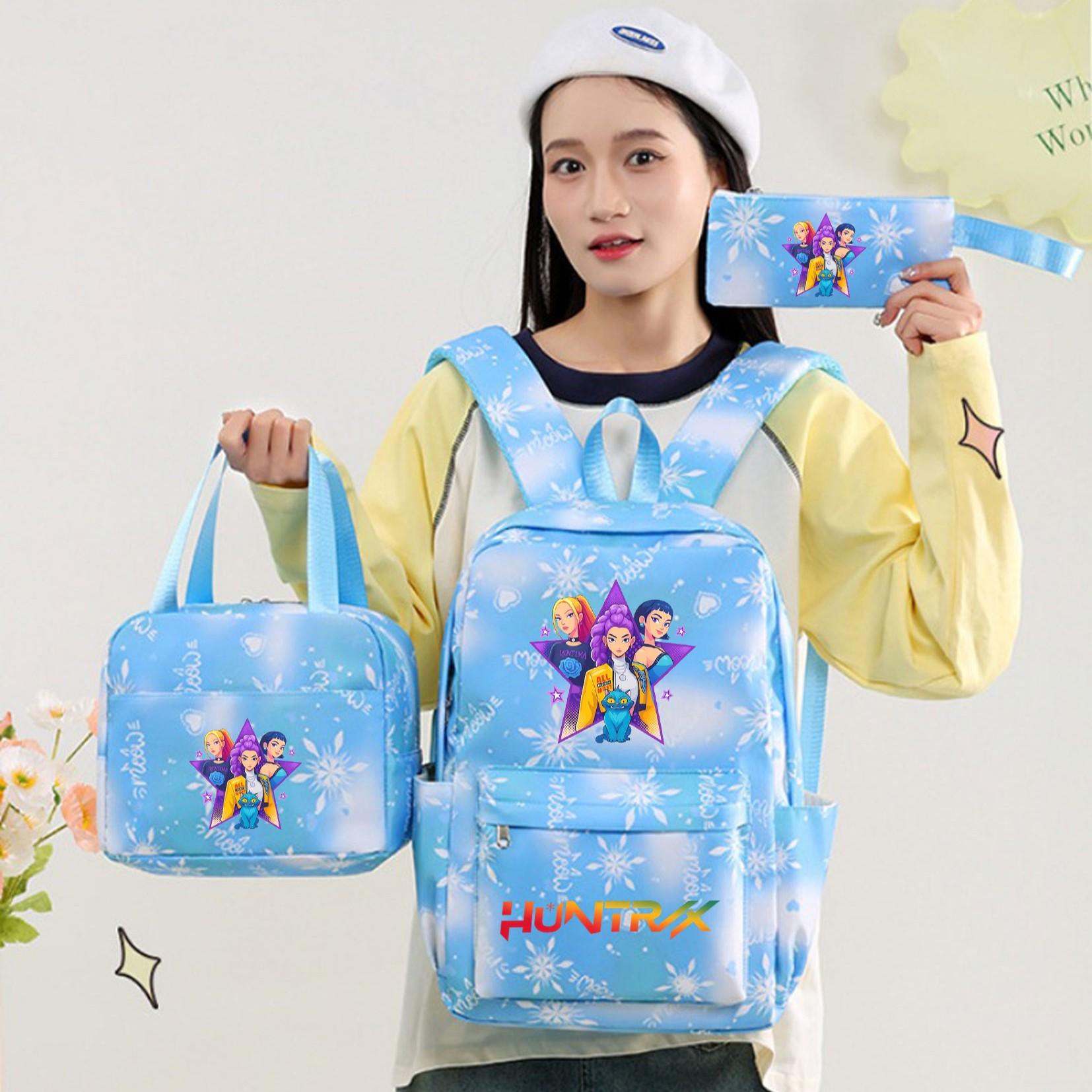 Snowflake Pattern Backpack Set, Kpop Print, Six-Seven Gesture, Laptop Sleeve, Lunch Bag, Pen Case, Large Capacity, Adjustable Straps