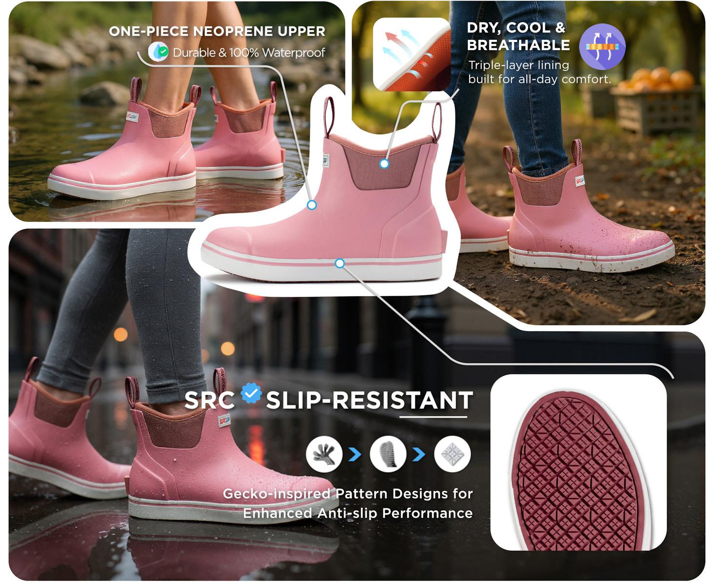 SUREWAY Women's Ankle Fishing Deck Boots for Women,Short Waterproof Neoprene Rubber Rain Boots,Lightweight Garden Work Shoes for Women,Upgraded Slip Resistant,Durable Comfortable Footwear Girl