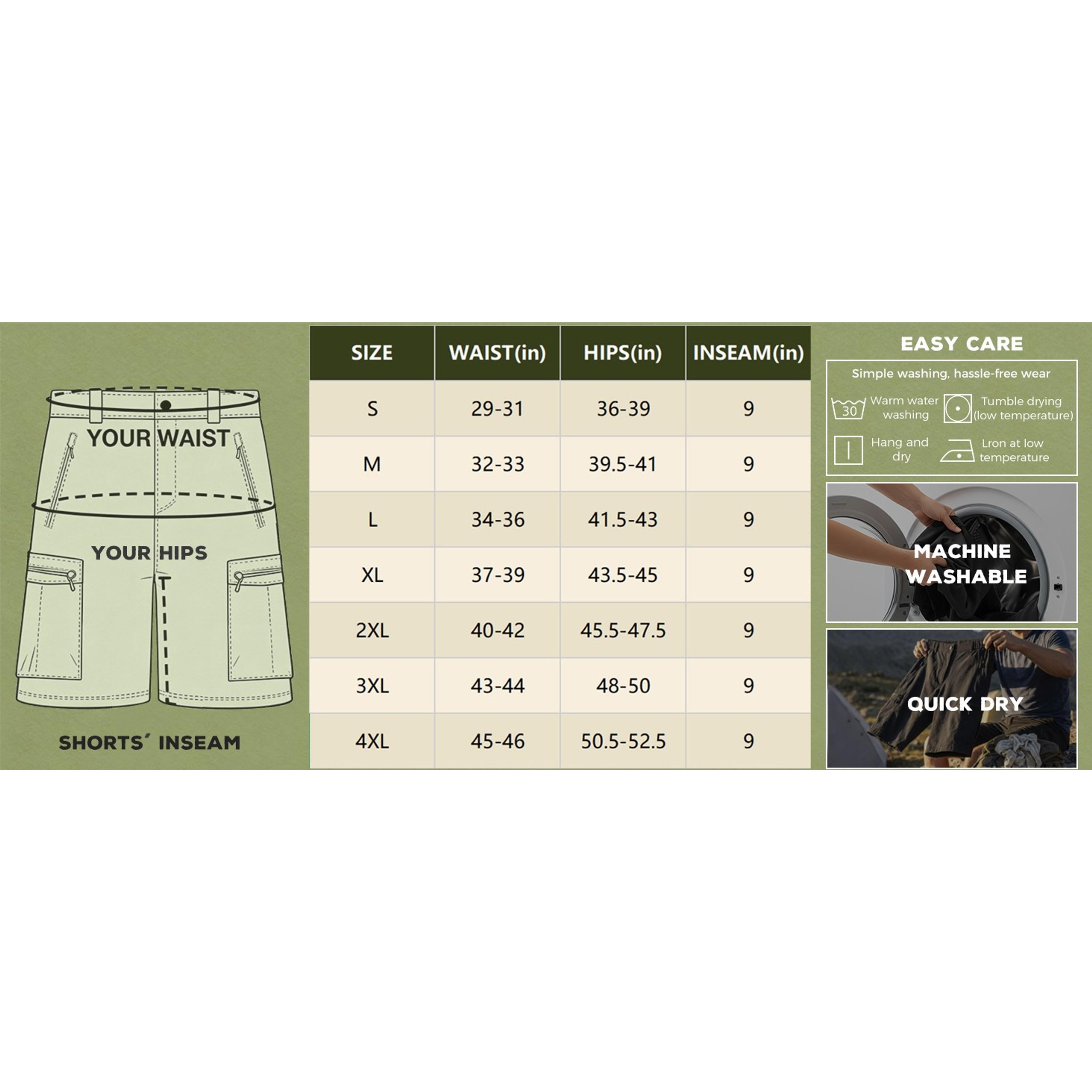 Men's Hiking Cargo Golf Hybrid Shorts 9” Lightweight Quick Dry 5 Zipper Pockets Outdoor Casual Active ShortsGift