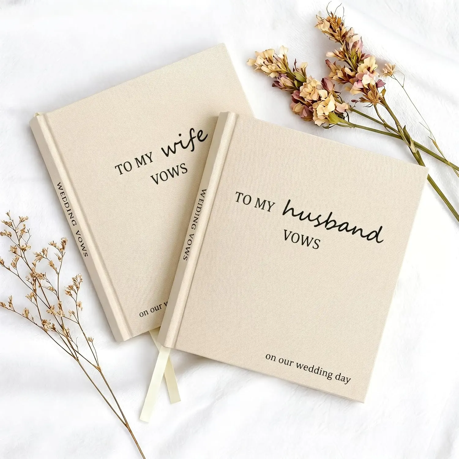 Wedding Vow Books His and Hers, Set of 2 Linen Hardcover Vow Booklets for Bride and Groom, Lined Pages Wedding Ceremony Vows, Elegant  for Engagement, Wedding Day