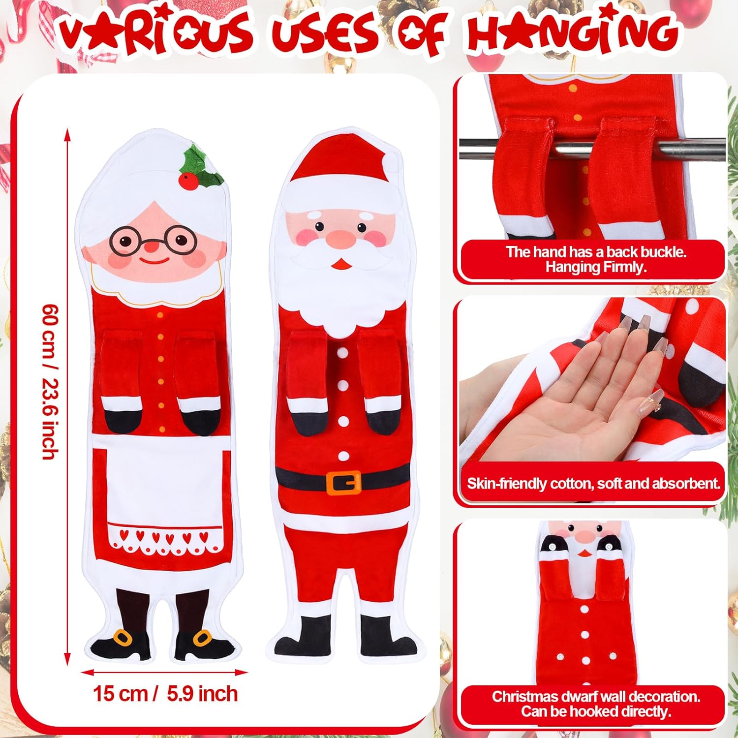 1/2 Pcs Christmas Cat Hand Towels, Funny Festive Hanging Towels with Cute Cat Patterns, Absorbent Kitchen  Bathroom Towels for Xmas, Gift for Cat Lovers, Family  Friends