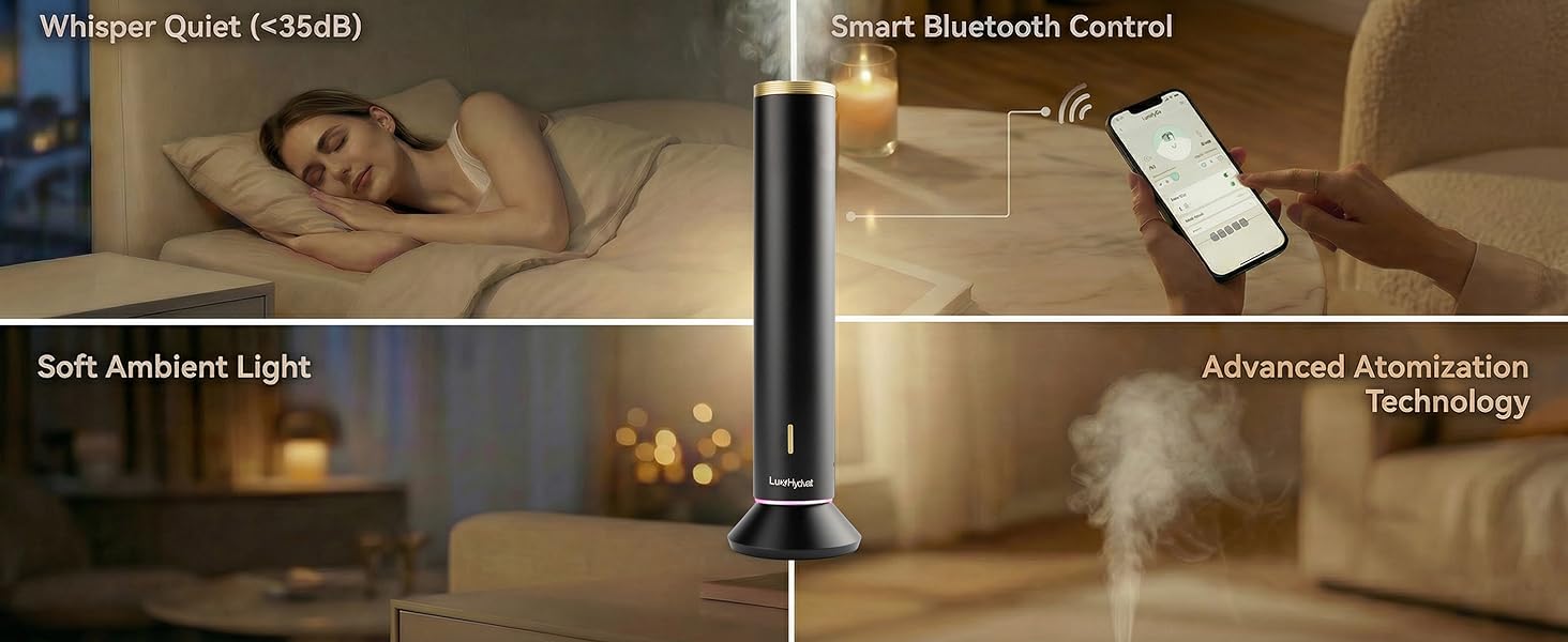 Waterless Essential Oil Diffuser – Smart App & Remote Control, 4000 Sq Ft Coverage, Quiet Aroma Diffuser for Large Room Home Hotel Office, Up to 20H Runtime, 360° Light & Time