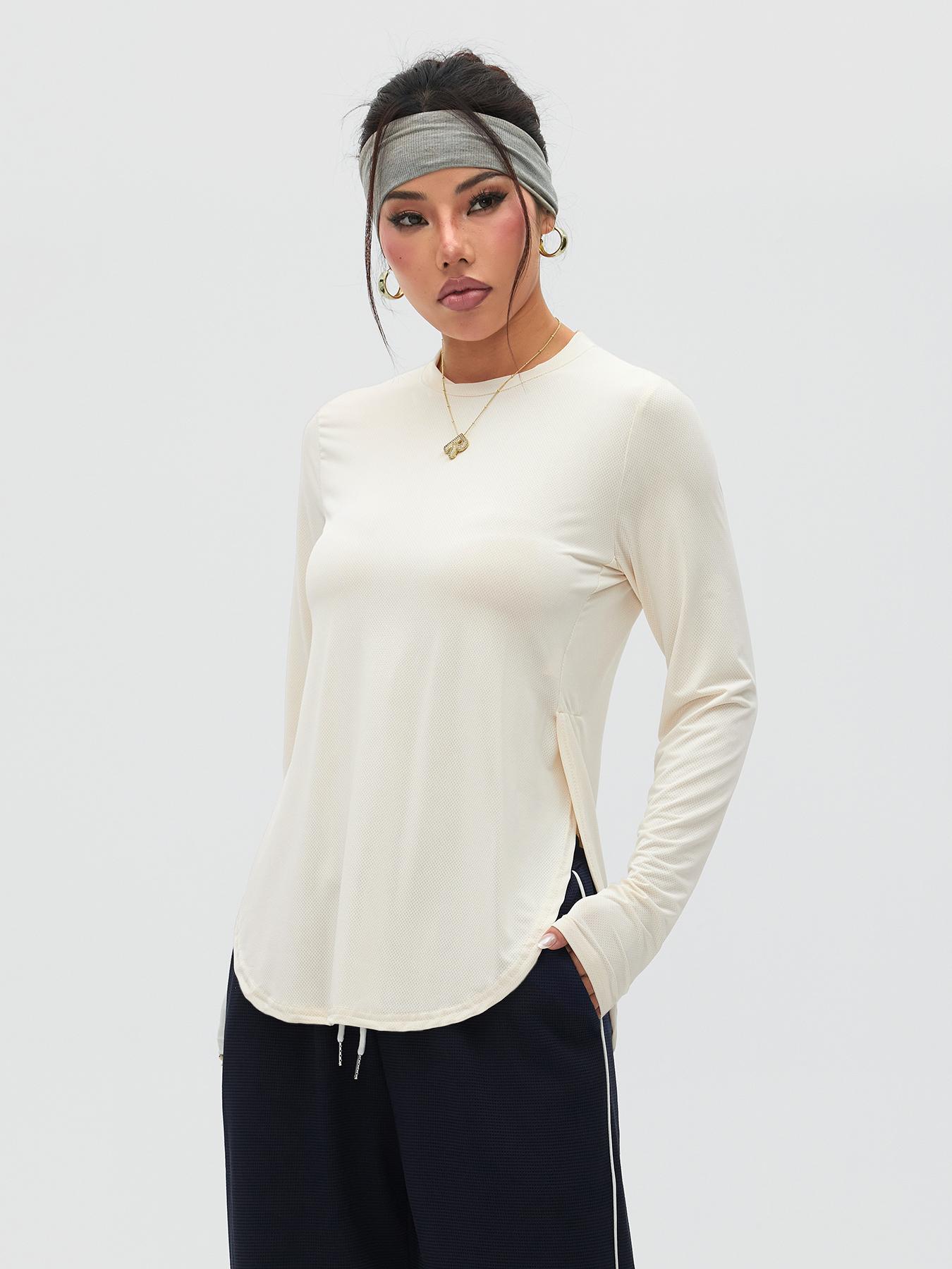 Women's High Elasticity Long Sleeve Breathable Mesh T-Shirt, Ideal for Gym Workouts Outdoor Hiking Cycling Yoga Running Base Layer Top, Fitness Running Tops, Athletic Yoga Tops