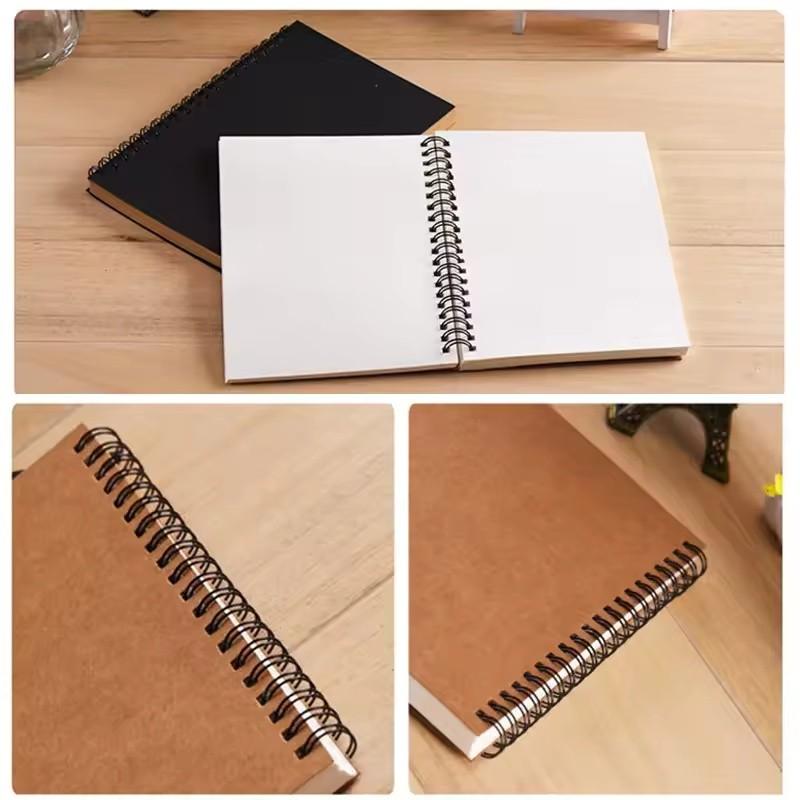 A5 12×18cm Blank Inner Page Spiral Notebook Writing Notebook 4 Styles Kraft/Black Cover Plain Drawing Book Office Notepad Children Graffiti Diary School Sketch Stationery