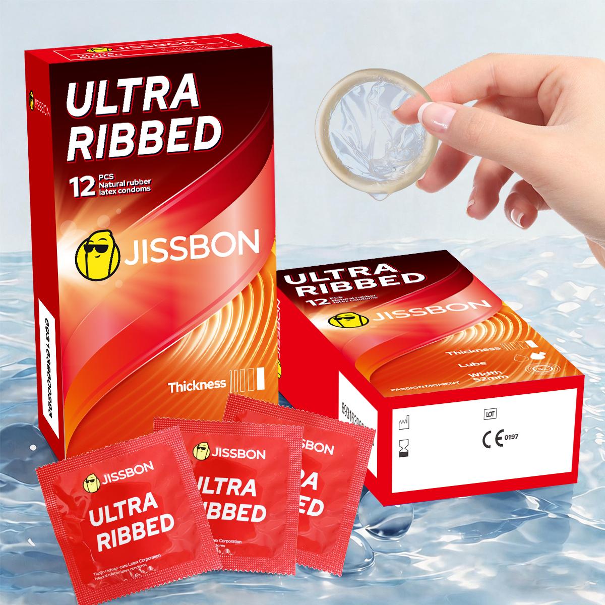 JISSBON condoms for men   Ribbed Condom, 52mm, with Ribbed Design forDouble Pleasure and Intense Stimulation Threads!Designed for intense sensory experiences, natural latex