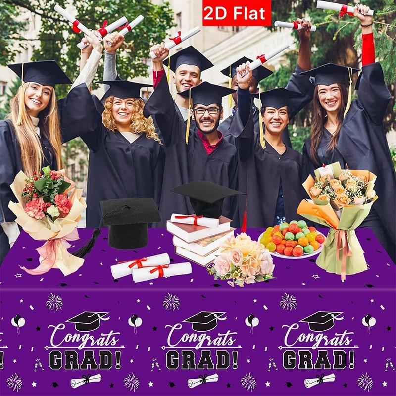 2D Flat Party Tablecloth 1pc, Graduation Theme Tablecloth, Rectangular, for 2026 Graduation Party Decor, No Power Required