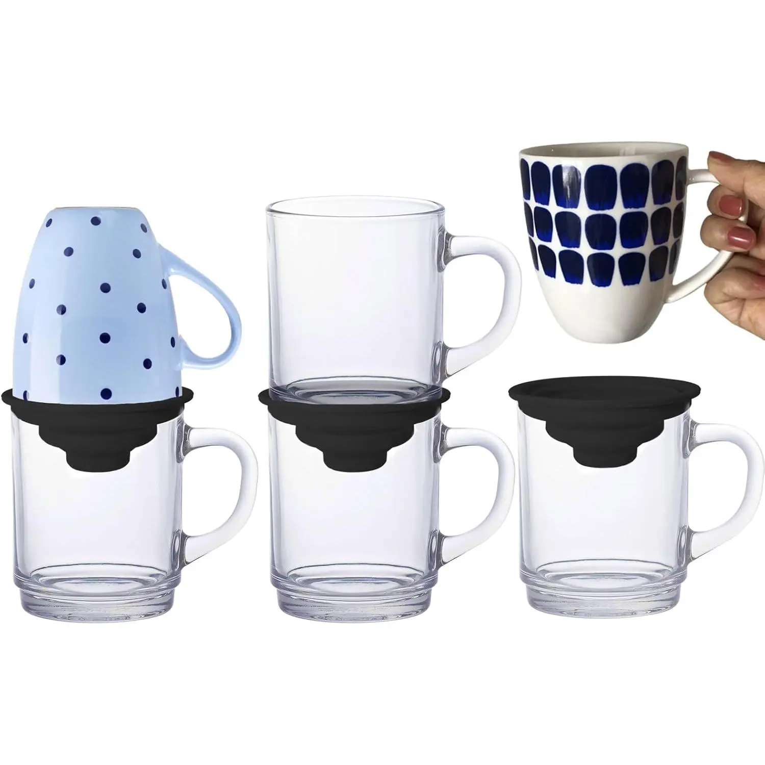 Mug Stacker Kitchen Cabinet Shelf Organizer for Cupboard and Pantry Organization - Expandable and Stackable Storage Solution for  Cups and Coffee Mugs - Save Space and Stay Organized (3Pcs Black)