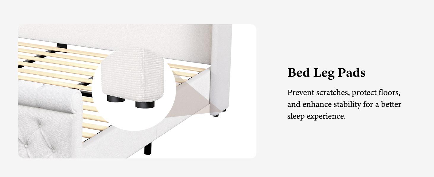 Queen King Size Chenille Upholstered Bed Frame, Sleigh Platform Bed Frames with 51" Tall Wingback Headboard & 27" Scroll Footboard, Button Tufted/No Box Spring Required/Wood Slats Support/Cream