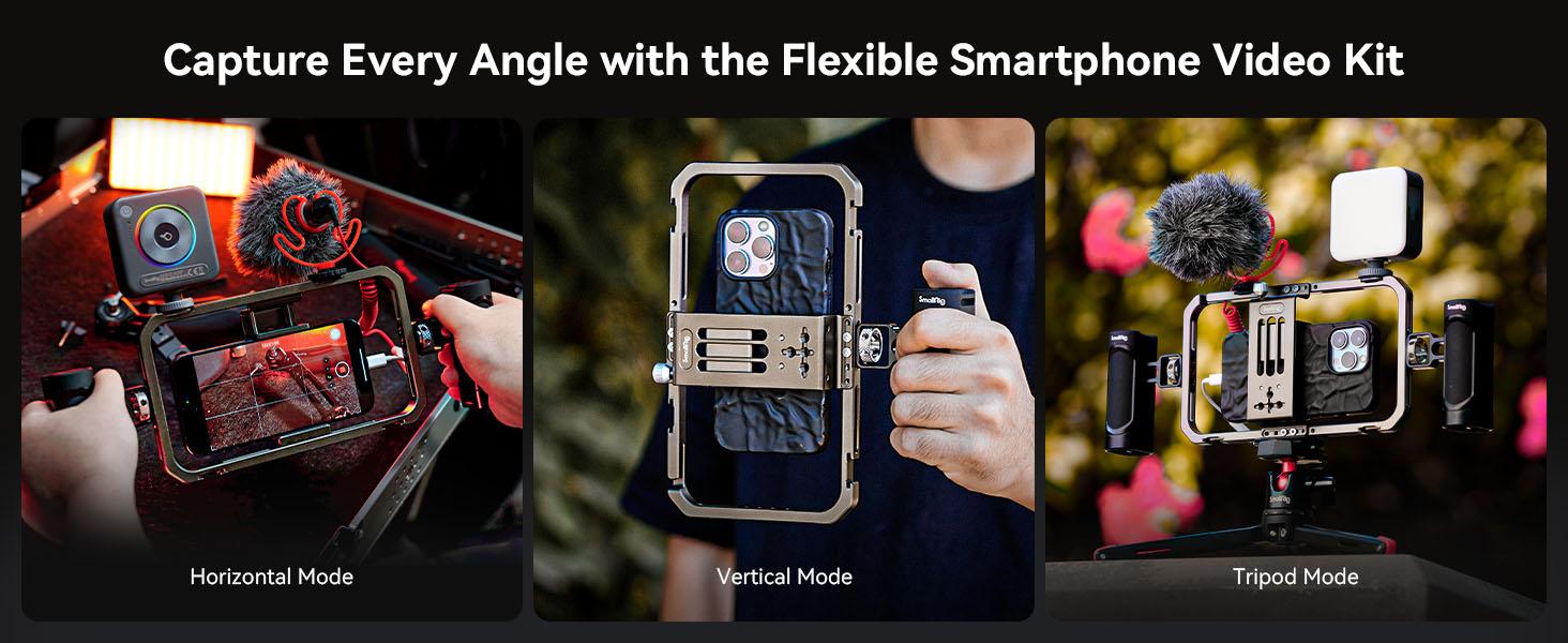 SmallRig Universal Phone Cage, Smartphone Video Rig Kit with Handles, Handheld Filmmaking Vlogging Case Stabilizer for Videomaker, for iPhone for Samsung for Pixel and Other Android Phones for iphone 17 Pro/MAX Selfie Cellphone 4121