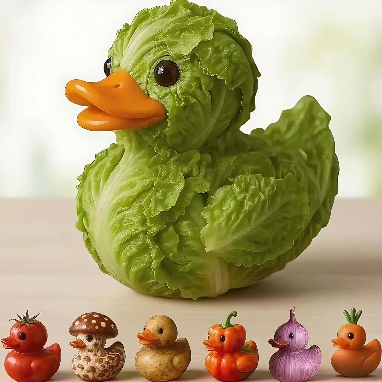 Cute Vegetable Theme 3D Figurine, Statue, Expressive Eyes Nose Mouth, Duck Chicken Pumpkin Broccoli Onion Garlic Beet Cabbage, Resin Desktop Car Kitchen Party Decor