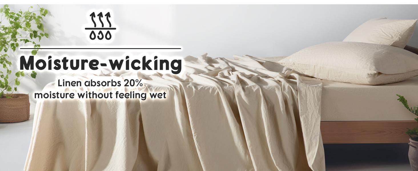 Sonoro Kate Pure French Linen Bed Sheet Set, King Size, 4 Piece, Breathable, Durable, Cooling, Machine Washable, 16 Inch Deep Pocket