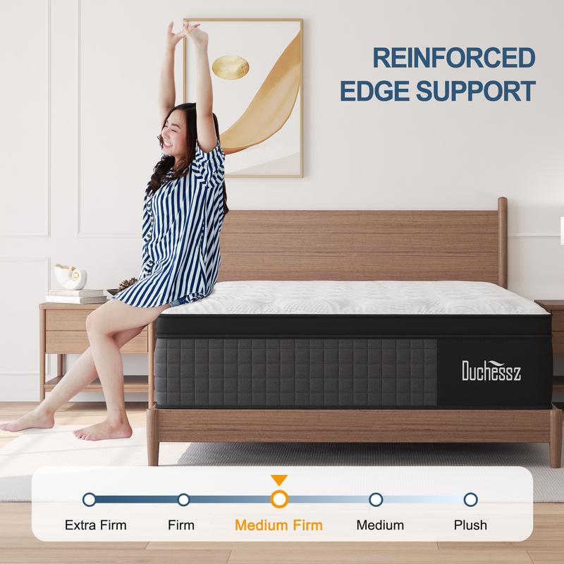 Twin Full Queen King Mattress, 10"12"14"  Hybrid Mattress Eurotop with Gel Memory Foam,Motion Isolation Individually Wrapped Pocket Coils Mattress,Breathable Comfort Mattress Pressure Relief