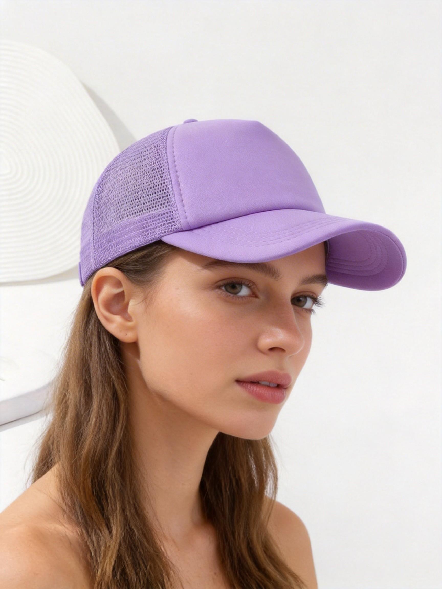 1PC Women's Solid Color Mesh Baseball Cap, Lightweight Casual Hat with Adjustable Strap, Loose-Fitting for All Seasons Daily Wear