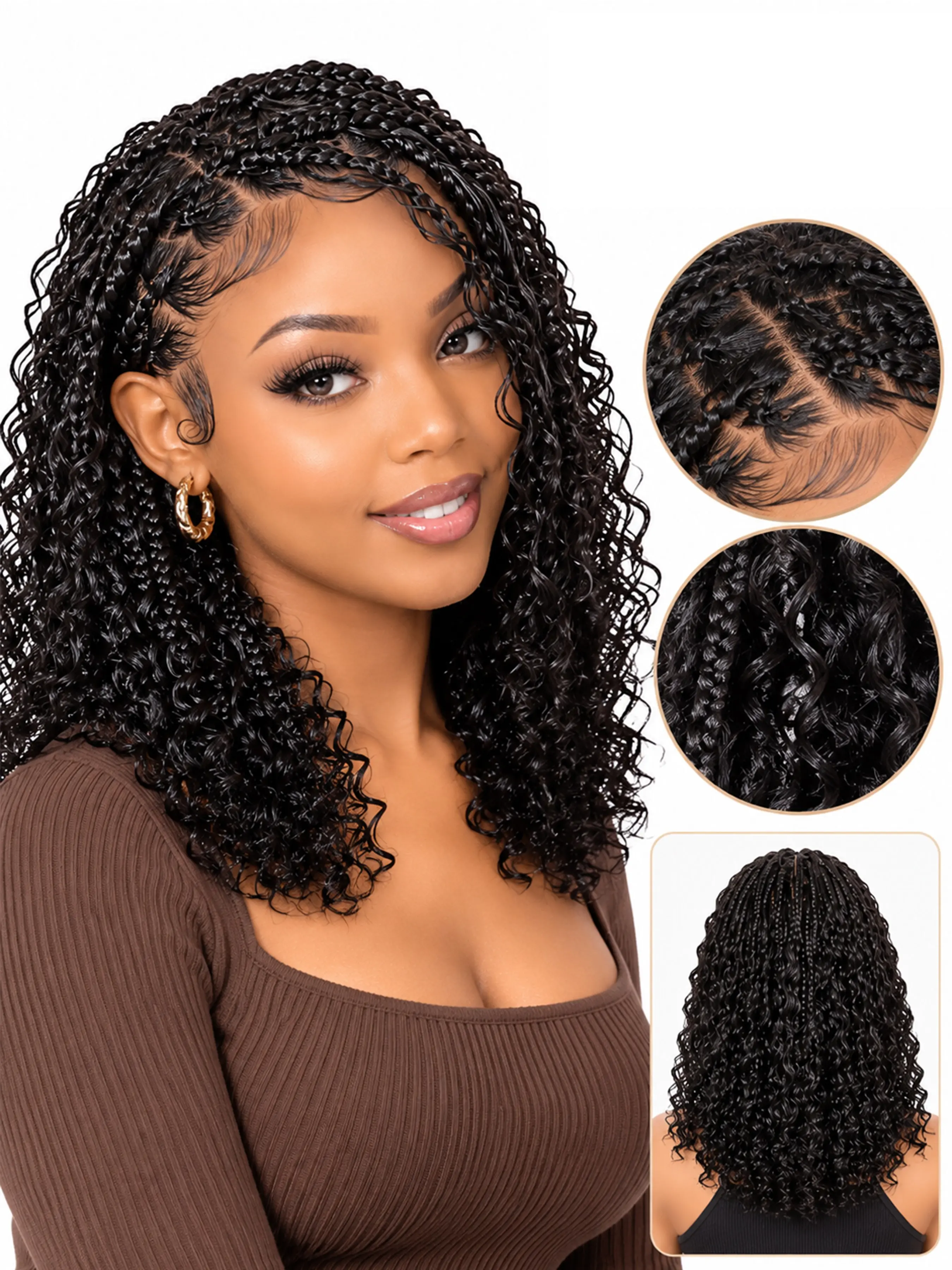 5x5 Lace Closure Braided Bob Wigs, Boho Box Braided Human Hair Wigs, 5x5 Curly Lace Braided Wig Square Parted Knotless With Braided Wigs