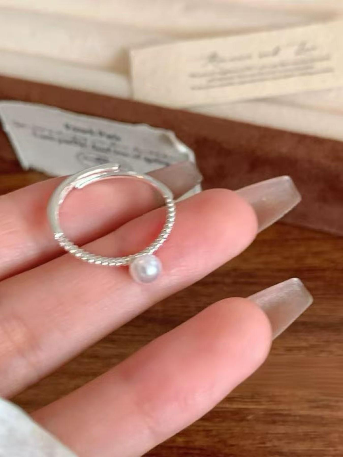 Adjustable Silver Pearl Ring for Women, Elegant Open Design, Hypoallergenic Stackable Jewelry, Perfect Gift for Her