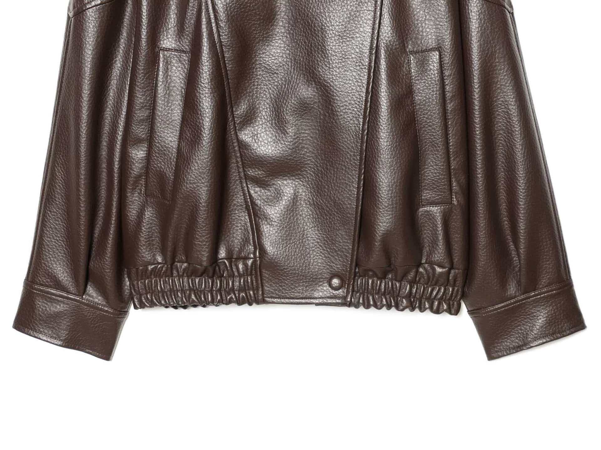 Women's Faux Leather Stand Collar Moto Jacket, Elastic Hem Casual Streetwear, Long Sleeve Water-Resistant Outerwear for Spring & Fall, Coats