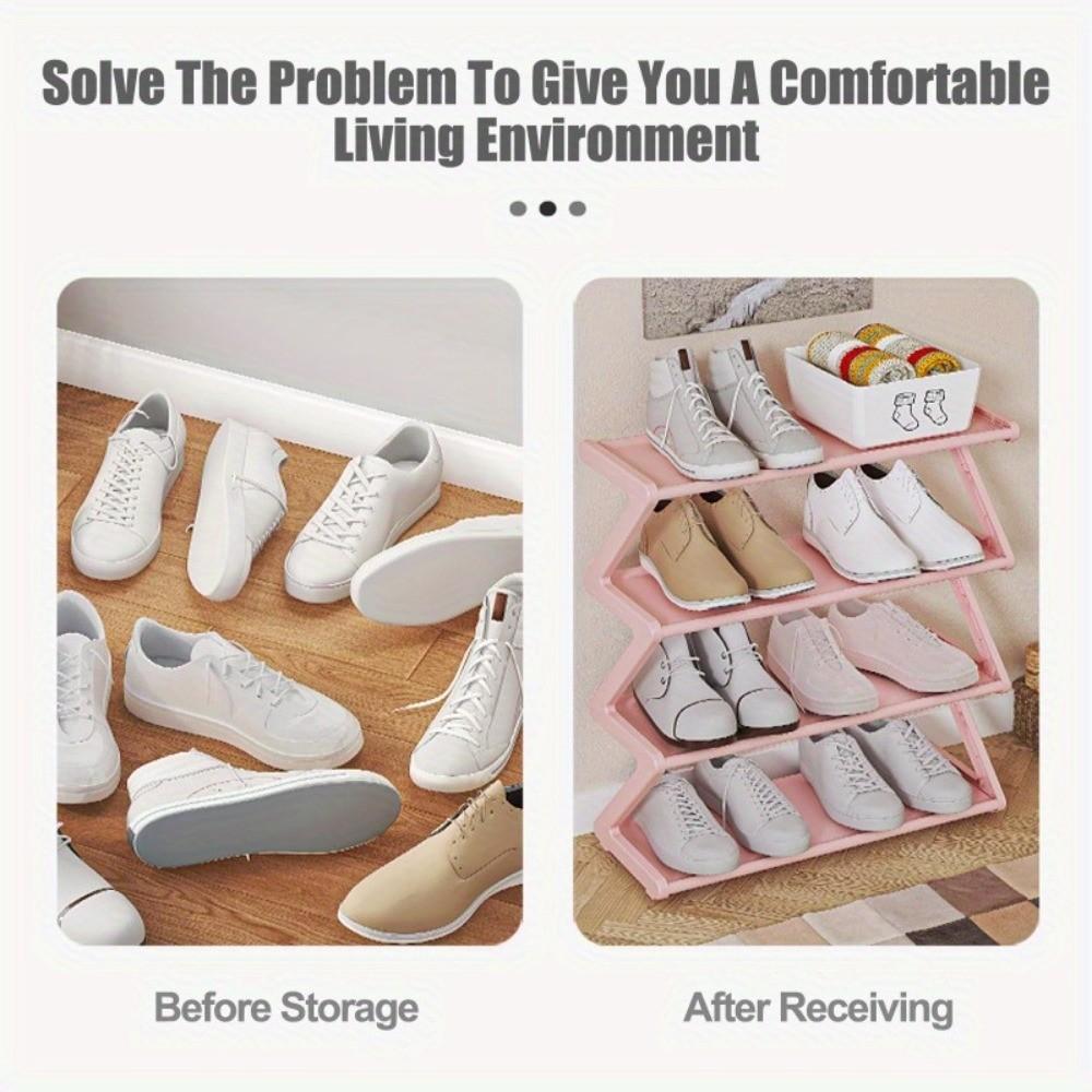 4-Layer Foldable Z-Shaped Shoe Rack, Easy Assembly, Durable Plastic, Space-Saving Design, Ideal for Home, Dormitory, Entrance