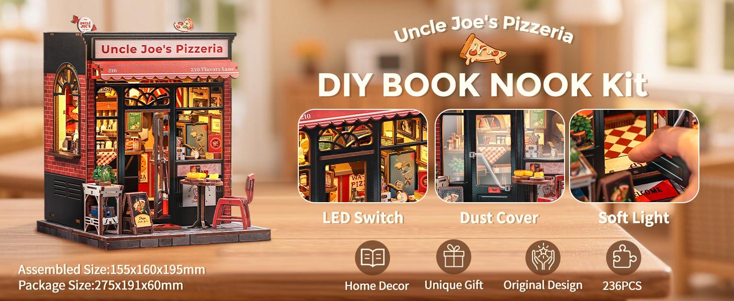 CUTEBEE DIY 3D Book Nook Kit Uncle Joe’s Pizzeria – Miniature Wooden Streetscape Pizza Shop with LED Light, Handmade 3D Dollhouse Decor | Holiday, Christmas and Black Friday Gift CUTEBEE DIY 3D Book Nook Kit Uncle Joe’s Pizzeria – Miniature Wooden Streetscape Pizza Shop with LED Light, Handmade 3D Dollhouse Decor | Holiday, Christmas and Black Friday Gift