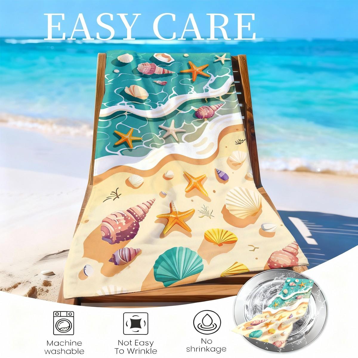 Ocean Shell Starfish Beach Towel, Quick-Dry Super Soft Polyester, Multi-Use Yoga Travel Swim Camping, Large Size, Best Gift