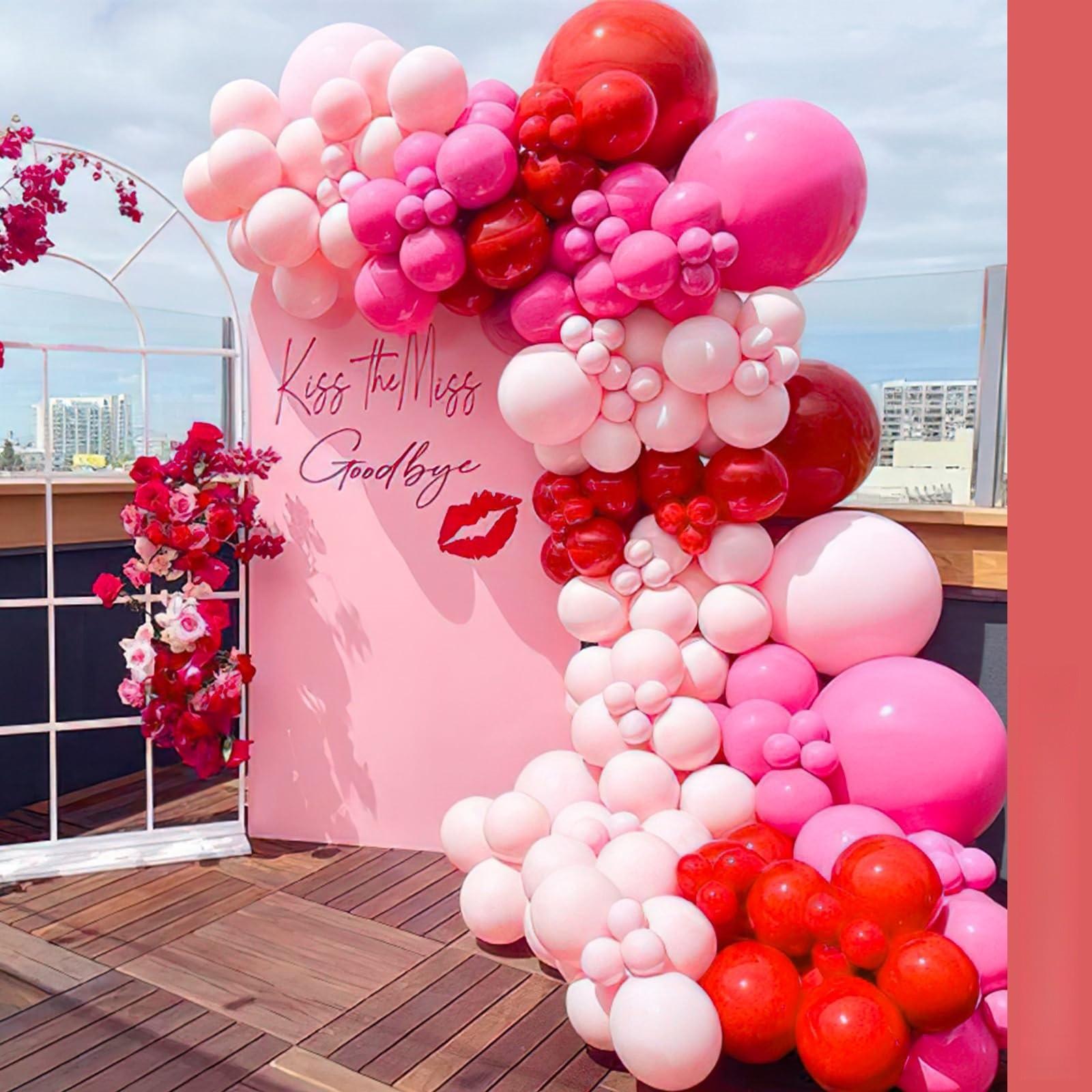 Pink and Red Balloons 66pcs10/ 12 Inch Hot Baby Pink Matte Red White Gold Confetti Balloons for Valentine's Day Engagement Weedding Bachelorette Girl Princess Birthday Party Decorations
