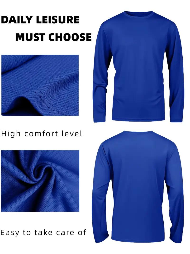 5 Piece Men's Quick Dry Long Sleeve Shirt - Moisturewicking, breathable polyester, crew neck, Outdoorfun,solid color casualsportswear, machine washable, moisture wicking garmentsCrew Neck T-Shirt |       Stretchable Material Fathersdaygift