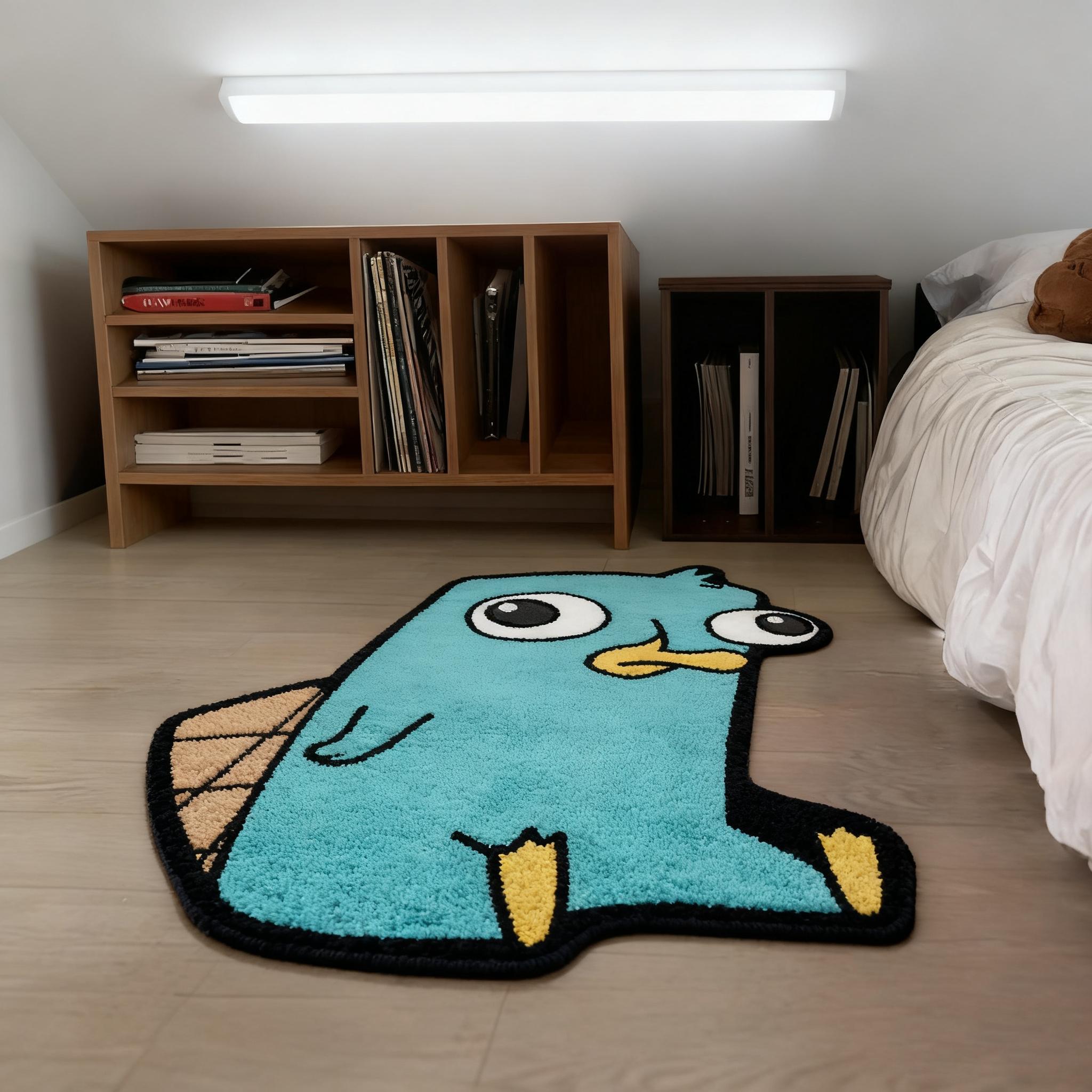 Funny Platypus Cartoon Pattern Rug, Soft Plush Blue Carpet, Fluffy Modern Rug, Unique Decorative Mat for Living Room, Gaming Room, Casual Style #TOP PICKS