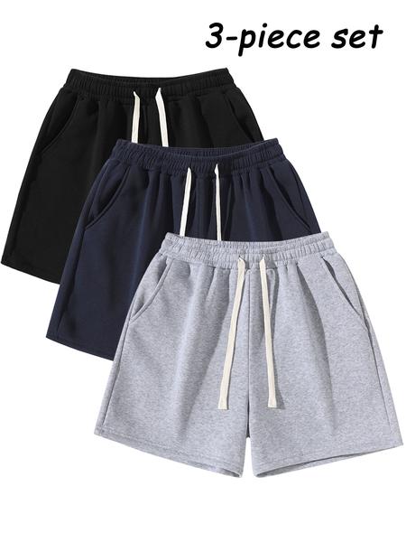 Men's Plain Drawstring Waist Shorts, Basic Casual Sporty Running Pants for Daily Wear and Exercise, Moderate Fabric, Fitted Style Summer Sports Shorts, Casual Athletic Shorts
