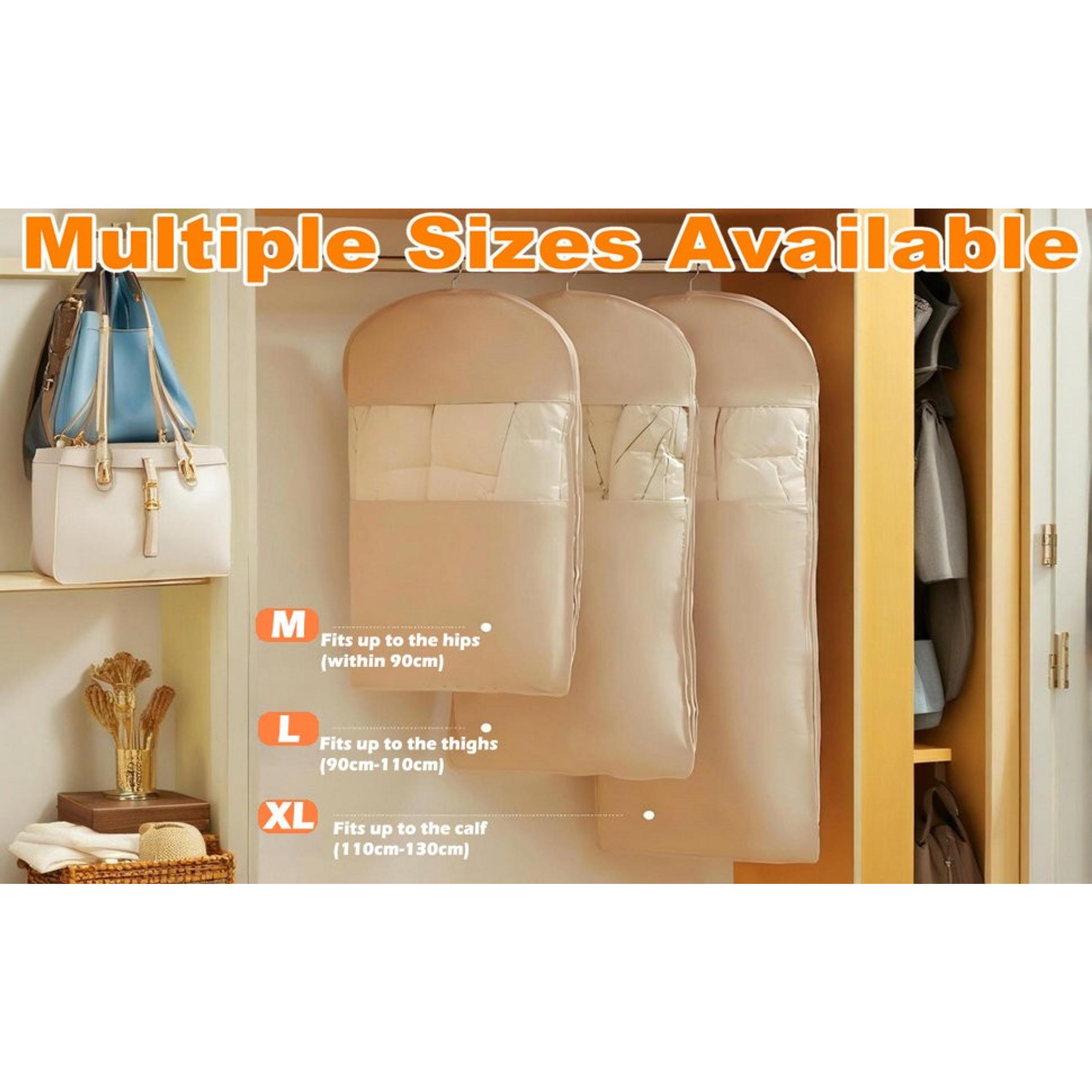 Space Saving Hanging Garment Bag with Self Compression Zipper, Update Space Saver Clothes Storage Organizer, Dust Cover Clothes Bags for Down Coat Suit Dress or Jacket (Beige, XL)