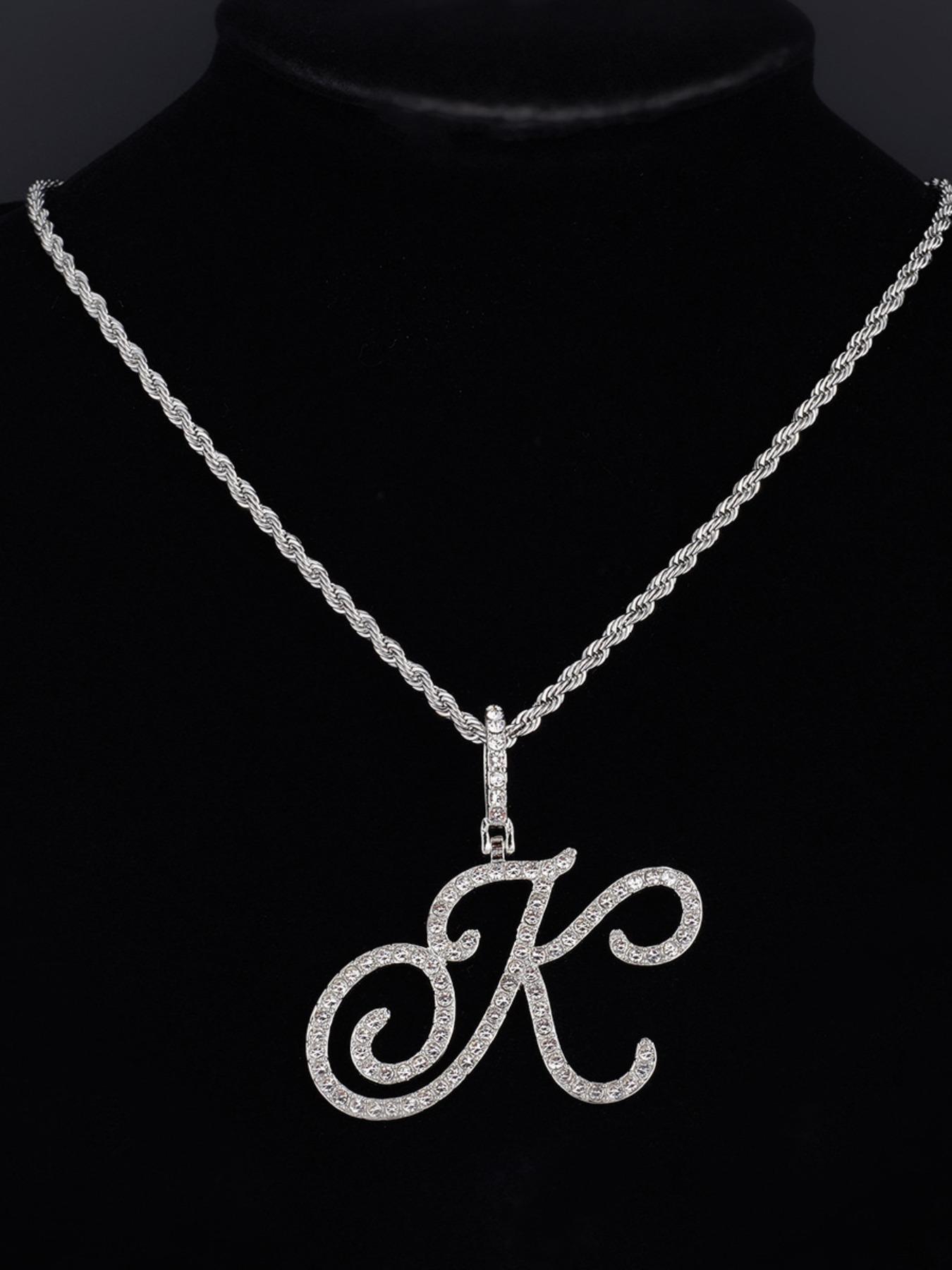 Micro-Set Zircon Letter Pendant Chain Necklace, Unisex Hip-Hop Style, 26 Alphabet Initials, Scripted Glow Design, Fashion Jewelry, Zircon Stones Necklace