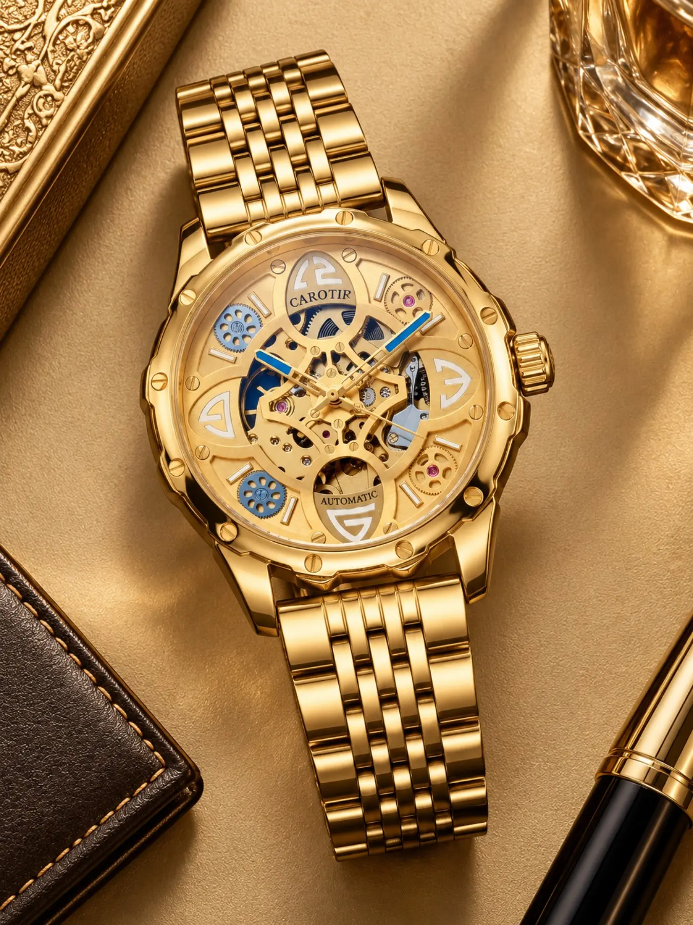 High-End Men's Automatic Mechanical Watch, Hollow Out Transparent Dial, Stainless Steel Strap, Waterproof Shockproof, Business Casual Wristwatch