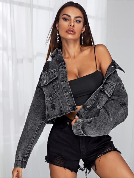 New Women's Fashion Trendy Classic Ripped Versatile Denim Jacket, Fitted Style, Zipper Fly Closure, Perfect for Spring New Women's Fashion Trendy Classic Ripped Versatile Denim Jacket, Fitted Style, Zipper Fly Closure, Perfect for Spring