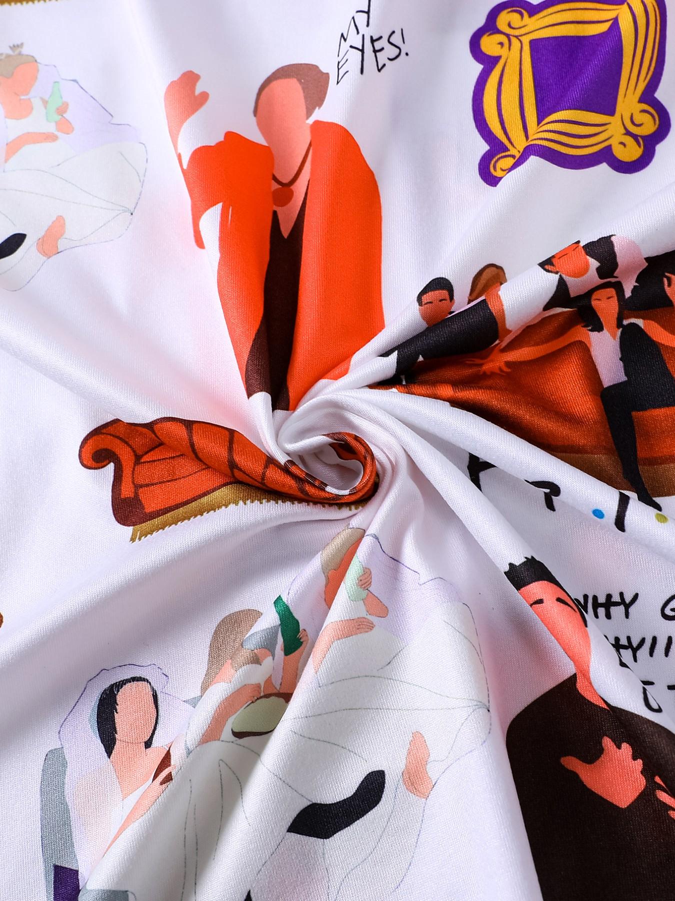 2 Piece Women's Pajamas Set, Friends TV Show Print Short Sleeve Sleepwear, White Lapel Button Down Top with Pocket, Elastic Waist Shorts, Soft Comfy Casual Loungewear for All Seasons, Daily Homewear for Women