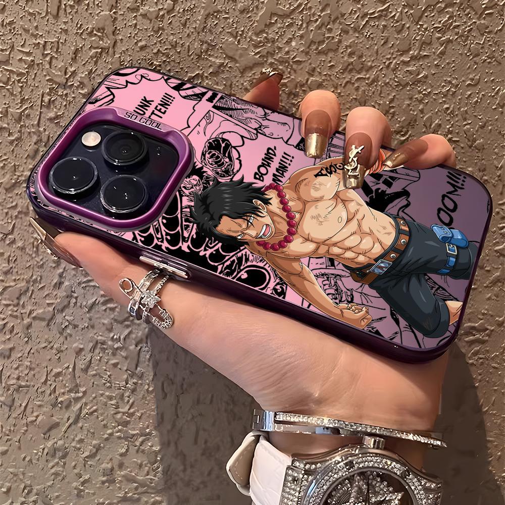 L-LuffyS Ace One P-Piece Phone Case For iPhone 12 13 14 15 16 17 Pro Max Air | Aurora Gradient Laser Metallic Phone Case | Multicolor Matte Finish with Smooth Soft-Touch Feel | Scratch-Resistant Anti-Fingerprint Protective Cover