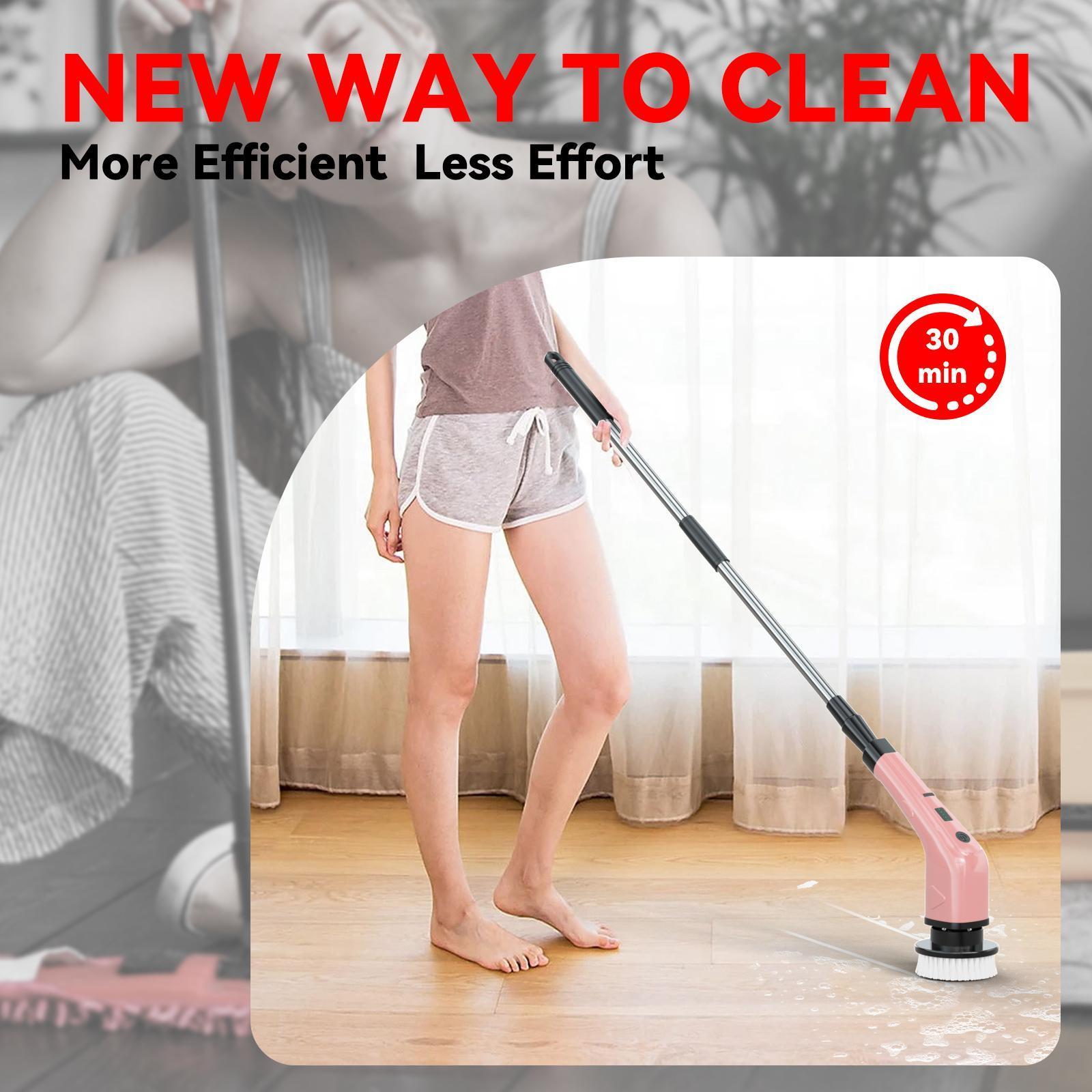 【Super Electric】Electric Spin Scrubber, Cordless Shower Cleaning Brush with 2 Speed & 8 Replaceable Brush Heads, IPX7 Waterproof Adjustable Handle Electric Scrubber for Bathroom, Kitchen, Tub, Tile, Floor, Toilet, Window cepillo giratorio