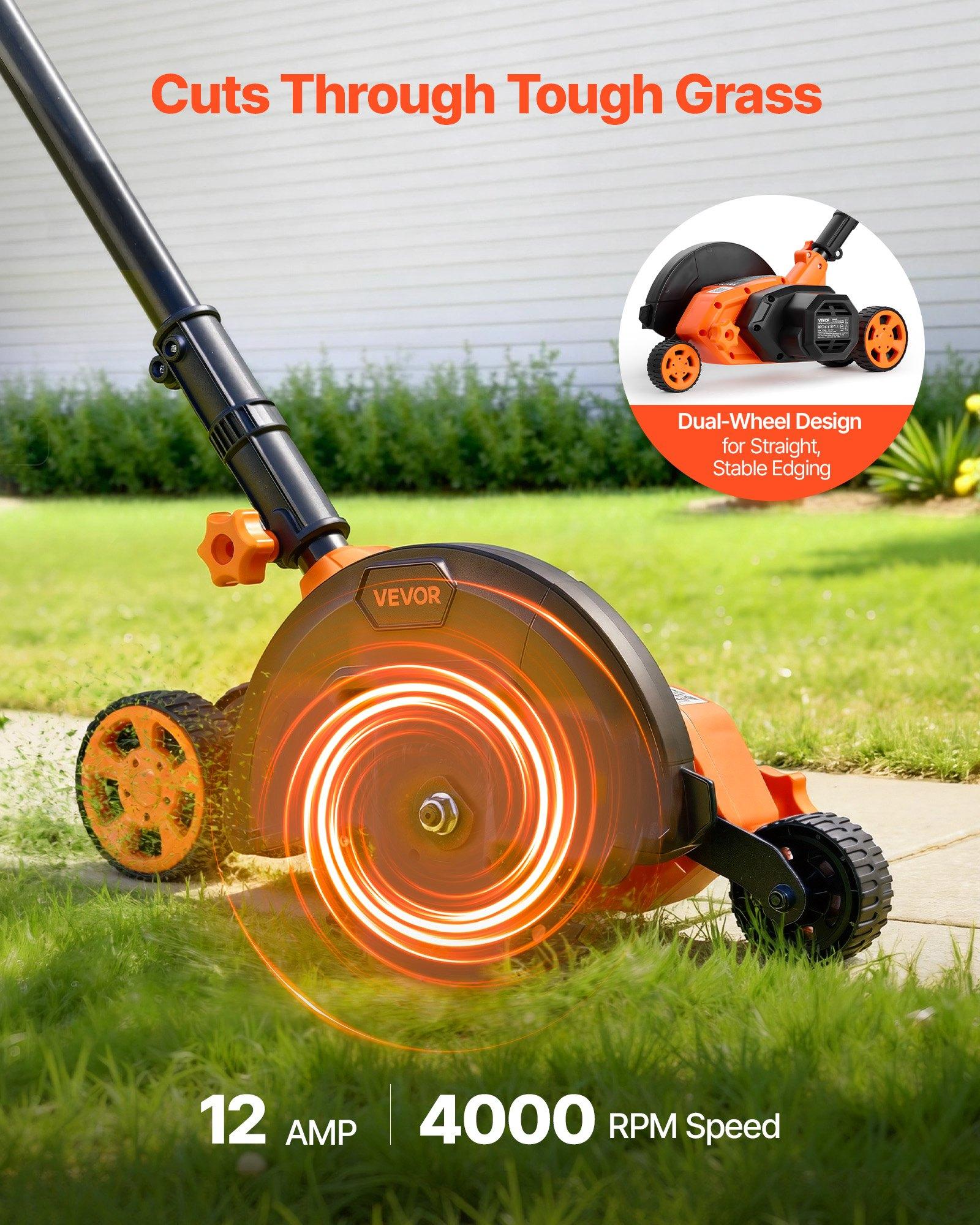 【Summerfinds】VEVOR Electric Lawn Edger, 8-in High-Carbon Steel Blade, 12 A, 4000 RPM, 3-Position Depth Adjustment, 55.12 in Pivoting Handle, Dual Wheels, 10.62 lbs, for Grass Surfaces & Curb Appeal Enhancement