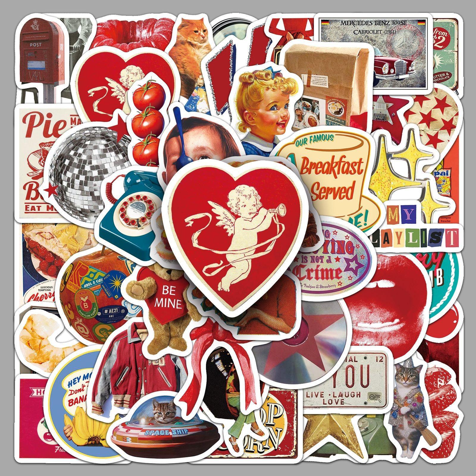 50 Pieces American Retro Graffiti Stickers, Cartoon Creative Collage Decorations, Phone Case Skateboard Notebook Stickers