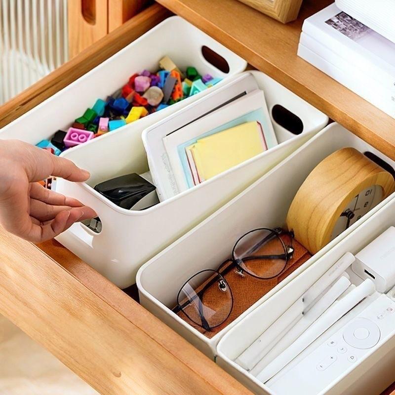 Rectangular Storage Box Drawer Organizer, Living Room Snacks Stationery Cosmetics Holder, Stackable Plastic Container, Kids School Supplies Basket