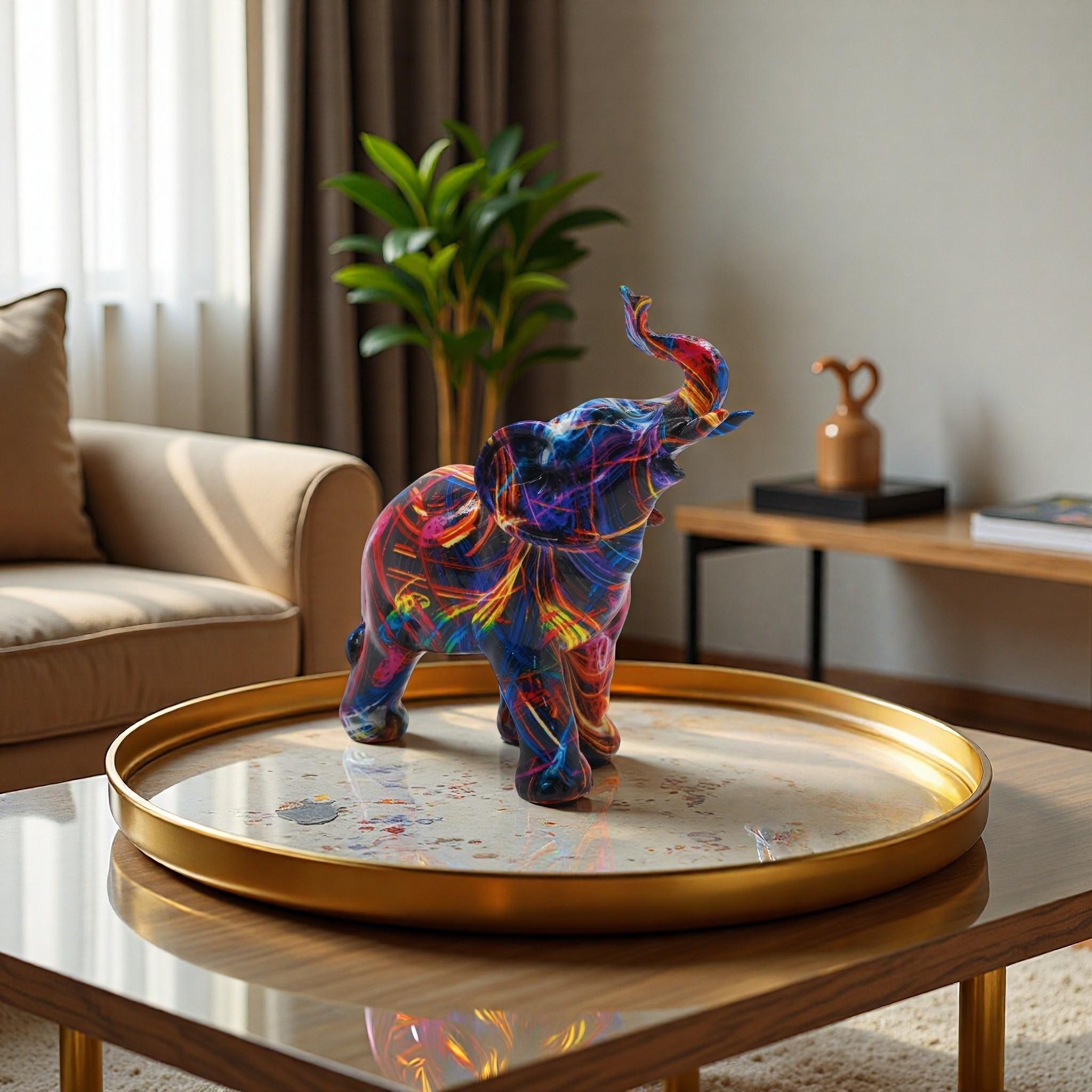 Colorful Elephant Resin Statue, Abstract Art Sculpture, Home Decor, Living Room, Office Desk, Feng Shui Lucky Ornament, Nordic Style, Handcrafted