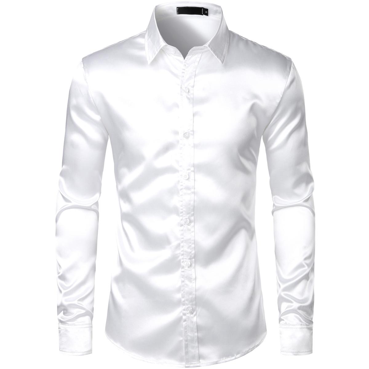 ZEROYAA Men's Luxury Shiny Silk Like Satin Button Up Dress Shirts Soft Polyester Fabric 4th of July Shirt for Men Casual Business Wear ZEROYAA Men's Luxury Shiny Silk Like Satin Button Up Dress Shirts Soft Polyester Fabric 4th of July Shirt for Men Casual Business Wear