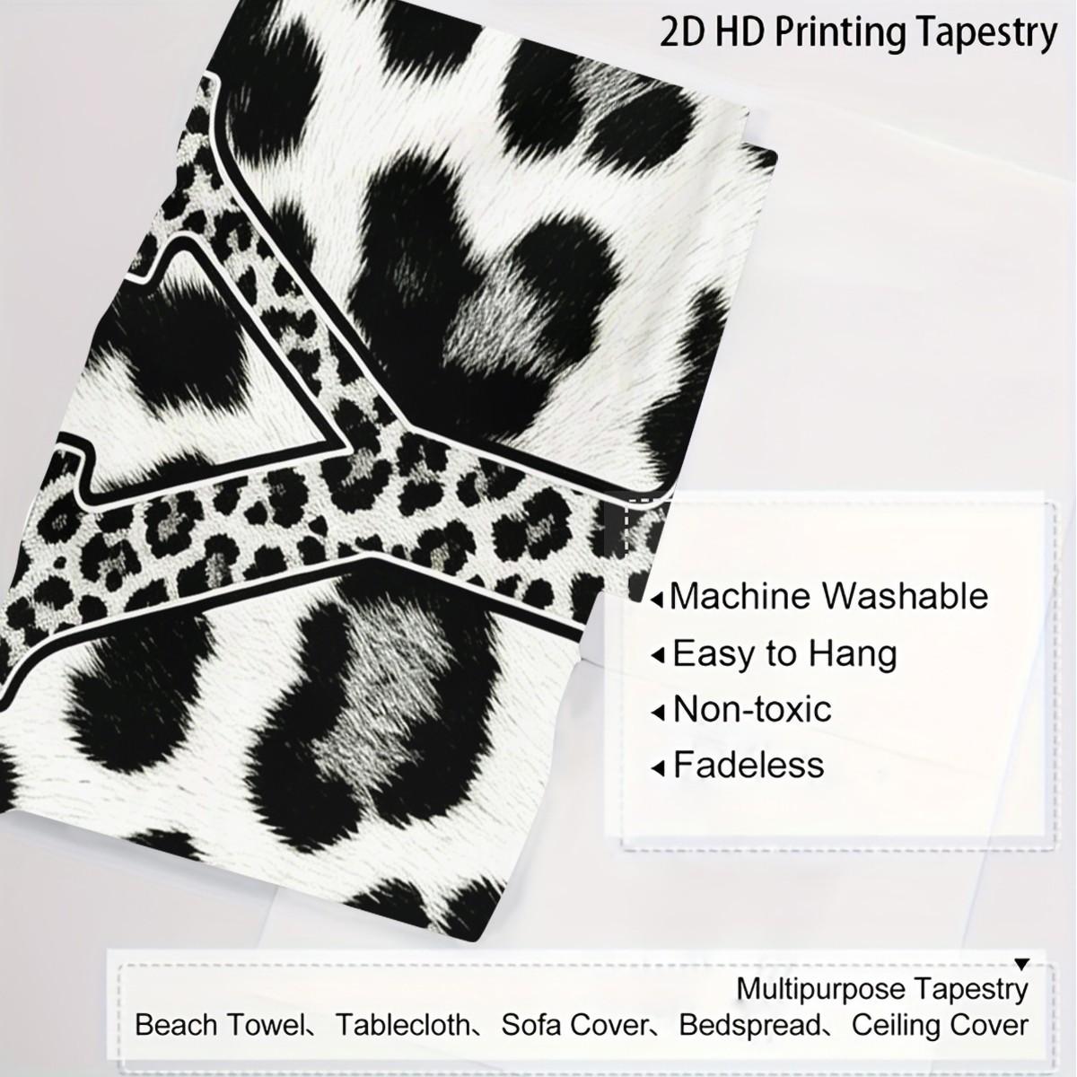 Personalized Initial Wall Tapestry, Retro Leopard Print Patchwork, Easy Care Good Shading, Suitable for Living Room Rental Wall Decor