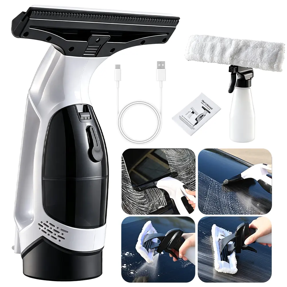 3-in-1 Cordless Window Cleaner, Electric Window Vacuum Squeegee with Spray Bottle & Microfiber Pad, 1.8-2.0KPa Suction, 150ml Water Tank, Rechargeable Glass Cleaner for Windows, Mirrors, Shower Doors & Car