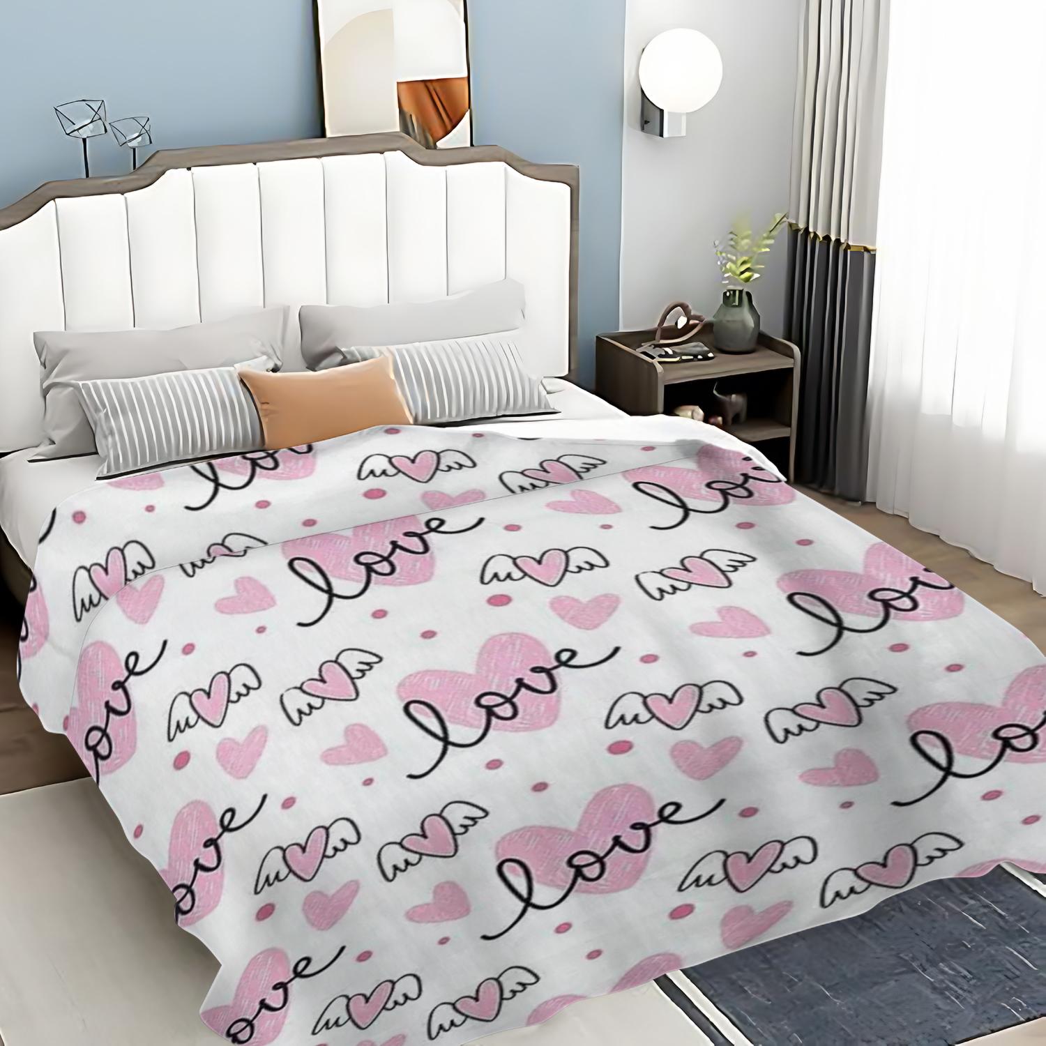 To My Boyfriend Letter Pattern Blanket, Letter Print Blanket, 1 Count Soft Comfortable Throw, Air-Conditioned Room Blanket, Warm Nap Blanket for Home Office, Valentine's Day Gift